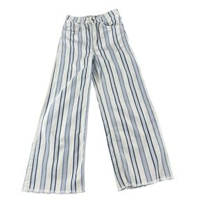HM Women Blue White Striped High Waist Wide Leg Jeans Raw Hem Size 4 06559677
